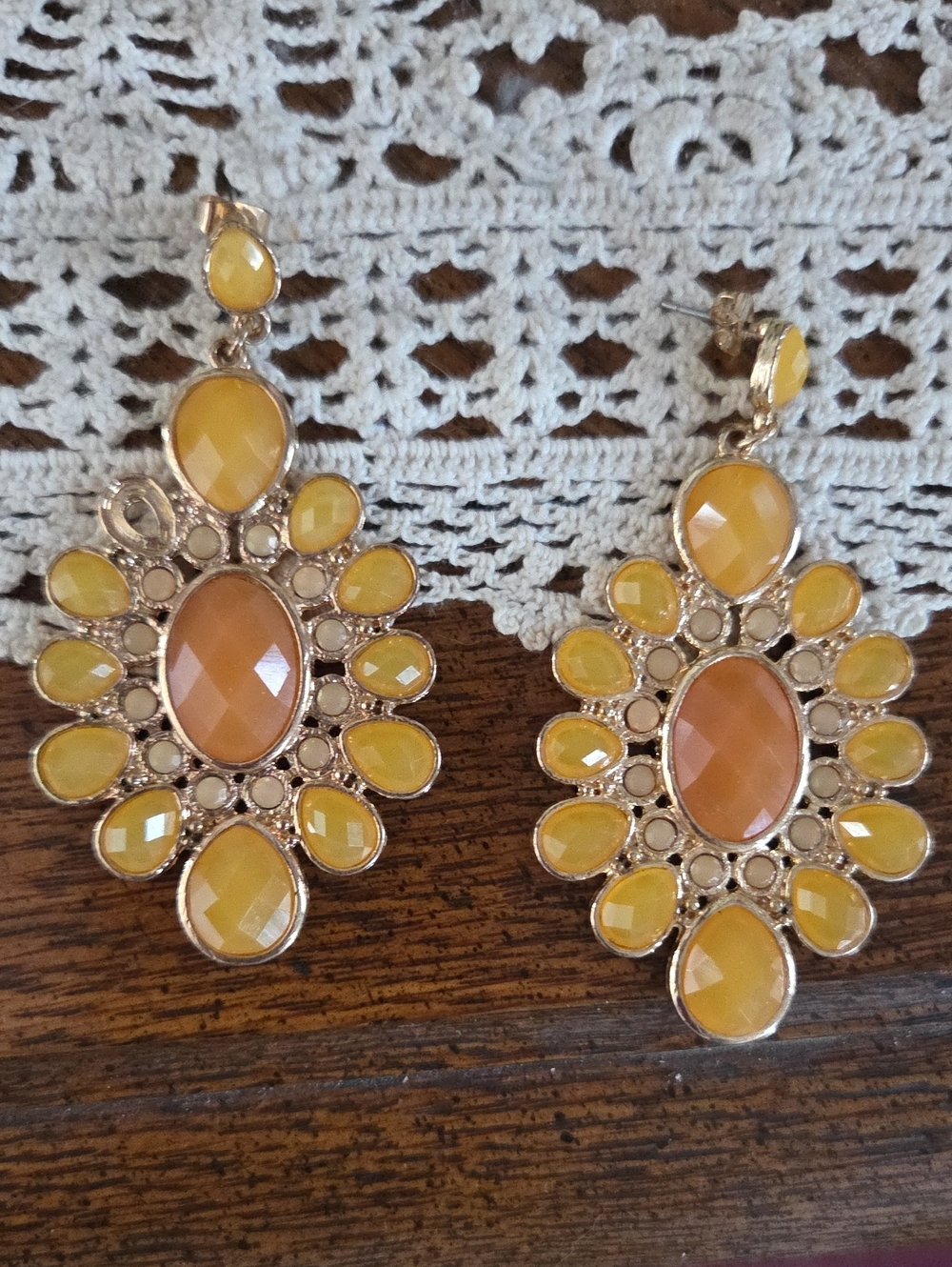 Yellow Floral Statement Drop Earrings - Women's Jewelry